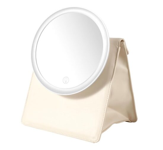 Kosmētikas spogulis ar apgaismojumu kosmētikas somiņu, bēša